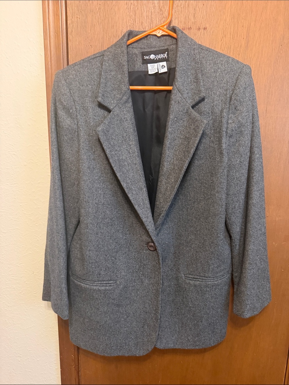 Sag Harbor Gray Single-Button Wool-Blend Blazer Large Petite